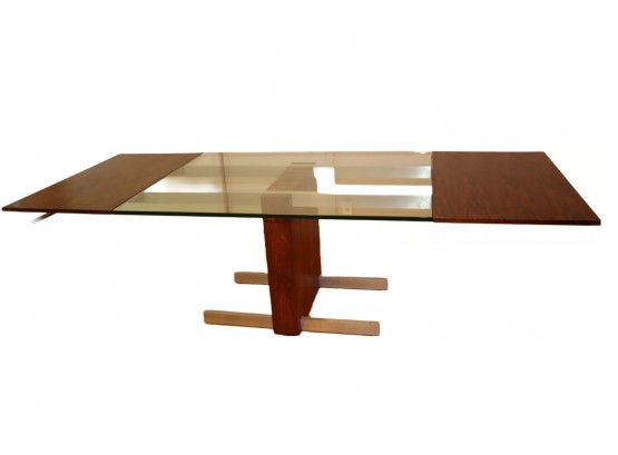 Vintage Vladimir Kagan Cubist Glass And Rosewood Extension Dining Table
