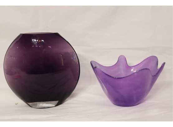 Purple Glass Vase And Bowl (D-59)