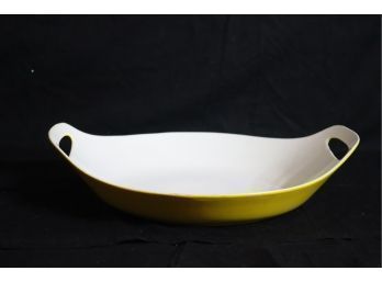 Vintage Yellow & White Enamelware Serving Bowl (D-71)