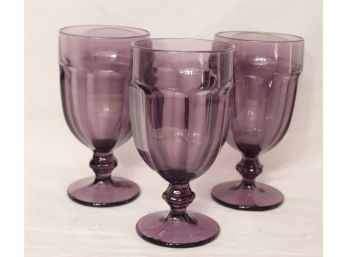 Vintage Set Of 3 Purple Amethyst Goblet Glasses (D-81)