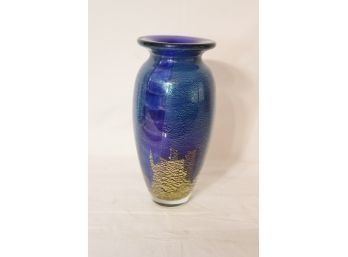 Blue And Gold Art Glass Vase  (T-27)