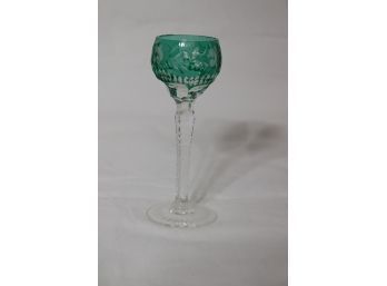 ONE AJKA MARSALA Emerald Green CUT TO CLEAR CRYSTAL LIQUEUR / CORDIAL GLASS (D-64)