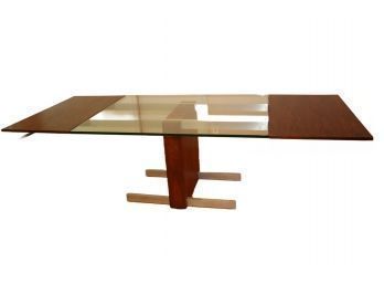 Vintage Vladimir Kagan Cubist Glass And Rosewood Extension Dining Table