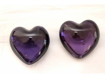 Baccarat Purple Glass Heart Paperweights (D-57)