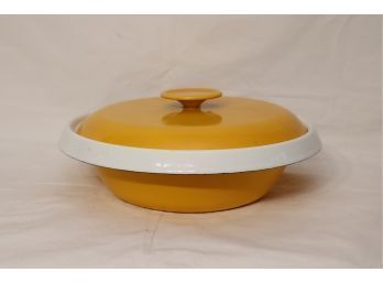 Vintage Japanese Housemates Yellow & White Enamelware Flying Saucer Shaped Dutch Oven Enamelware Japan
