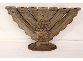 Vintage Carved Wood Jewish Seven-branched Menorah Star Of David Judaica (D-100)
