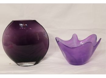 Purple Glass Vase And Bowl (D-59)