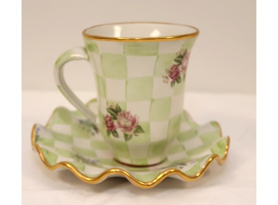 Mackenzie Childs Rose Petal Honeymoon Dessert Plate And Mug (A-68)
