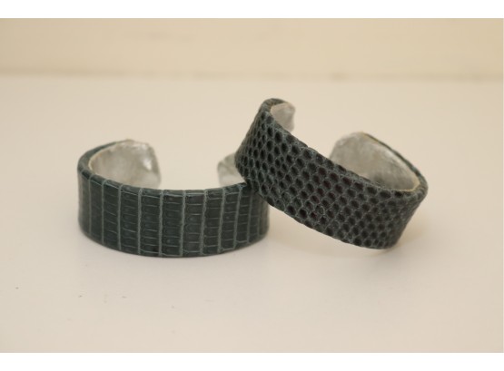 Pair Of Ted Rossi Snake Skin & Lizard Skin Cuff Bracelets (P-13)