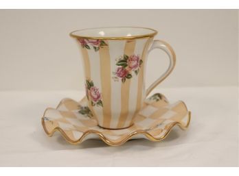Mackenzie Childs Rose Petal Honeymoon Dessert Plate And Mug (A-65)