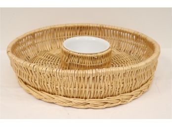 Wicker Chip And Ceramic Dip Bowl  (A-55)