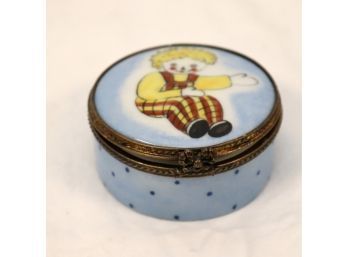 Vintage La Gloriette Peint Main Clown Limoges France Round Trinket Box (A-85)