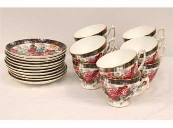 Set Of 10 Ralph Lauren Hampton Floral Cups And Saucers By Wedgwood