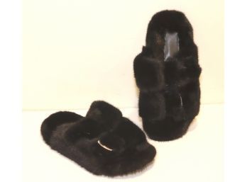 Mink Fur Birkenstock Style Sandals Size 6
