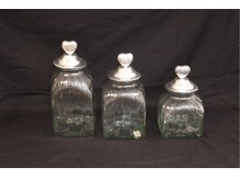 Glass Heart Covered Storage Containers (B-42)