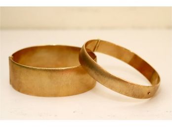 Pair Of Gold Toned Hinged Bangle Bracelets (P-10)