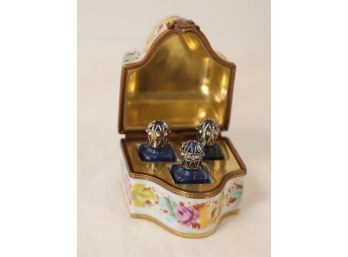 Vintage Limoges France Marque Depose Trinket Box W/ 3 Cobalt Blue Perfume Bottles (A-81)