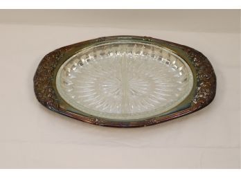 Vintage Silverplate Serving Platter With Divided Glass Insert (A-32)