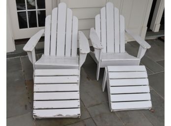 Pair Of White Smith & Hawken Adirondack Chairs With Ottomans (A-26)