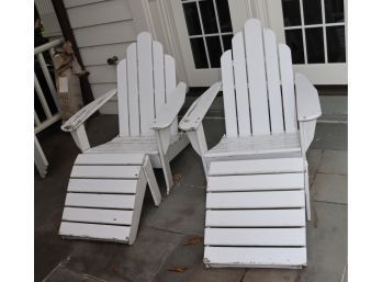 Pair Of White Smith & Hawken Adirondack Chairs With Ottomans (A-25)