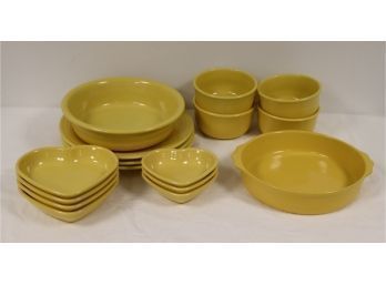 Yellow Fiestaware Plates And Heart Bowls (A-51)