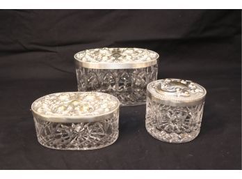 Set Of 3 Topazto Silverplated Covered Crystal Boxes (B-36)