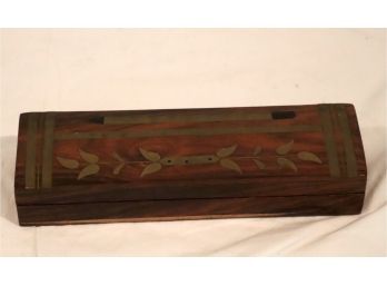 Vintage Wooden Box With Brass Inlay (K-72)