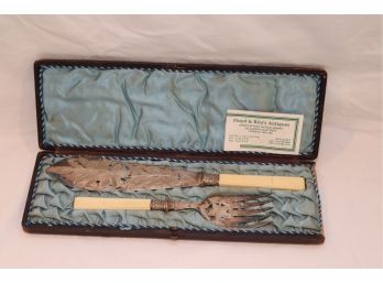 Antique Fish Knife And Fork Serving Set In Box (K-40)