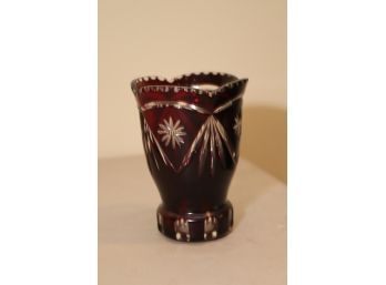 Red Cut To Clear Glass Vase