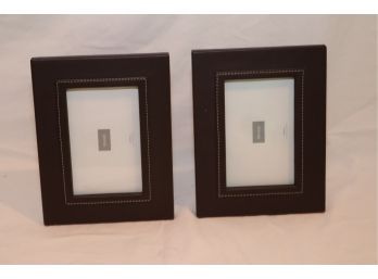 Pair Of Brown Leather Swing 4 X 6' Picture Frame (K-93)