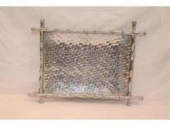 Mariposa Silver Basket Weave And Bamboo Square Metal Tray (K-34)