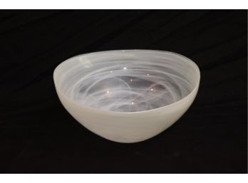 White Art Glass Swirl Bowl. (A-79)