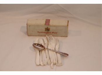 Vintage Box Of Sandringham Plate Spoons (K-49)
