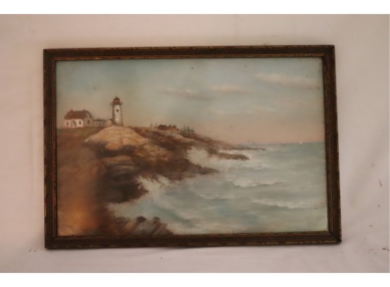 Vintage The Lighthouse Framed Painting (P-64)
