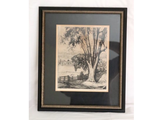 Vintage Framed Pen And Ink Drawing Signed In Pencil (P-1)