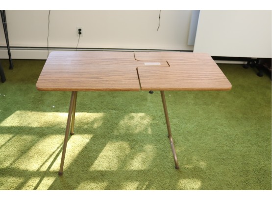 Vintage Wood Sewing Table With Folding Metal Legs