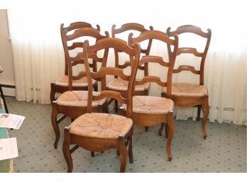 Set Of 6 Vintage Ladder Back Dining Chairs With Rush Seats. (T-2)