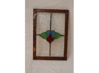 Vintage Wood Framed Stained Glass Panel (P-53)
