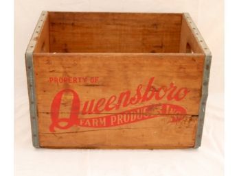 Vintage Wooden Box  Queensboro Farm Products Crate (P-29)