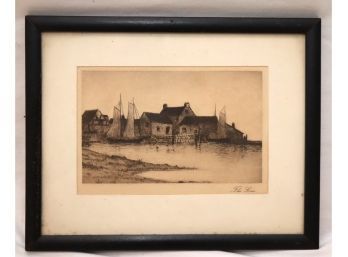 Vintage Framed Pen & Ink Drawing 'The Cove' (P-79)