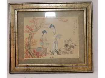 Vintage Ladies In Waiting Framed Japanese Framed Silk Painting (P-66)