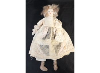 Vintage Cute Hand Sewn Quilt Doll Rescued From The Attic (D-36)