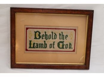 Vintage Framed Behold The Lamb Of God Needlepoint (P-63)