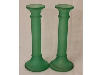 Green Glass Candlesticks (P-54)