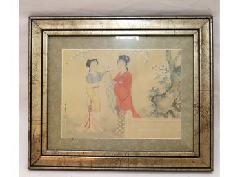 Vintage Ladies In Waiting Framed Japanese Framed Silk Painting (P-67)
