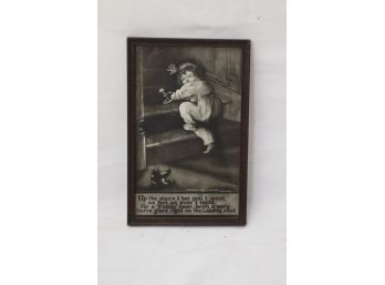 Framed M.t. Sheahan Scary Teddy Bear Frightened Girl On Stairs Candle (P-47)