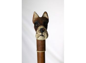 Vintage Walking Cane With Carved Terrier Dog Head Knob.  (T-37)