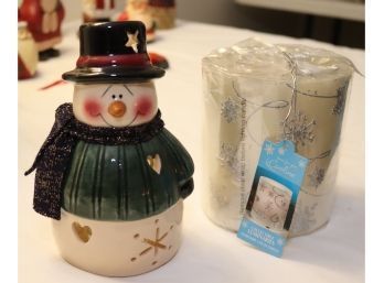Winter Christmas Candles Snowman