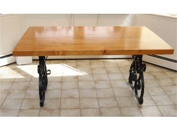 Vintage Butcher Block Table With Wrought Iron Legs 5 Ft X 3 Ft. (T-1)