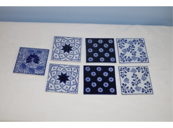 Set Of 6 Blue Tile Coasters